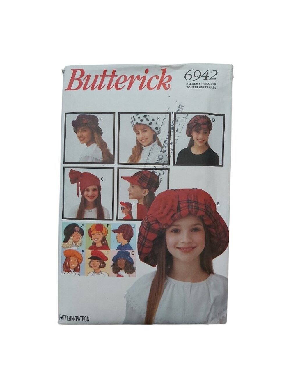 Vintage Butterick 6942 Misses Girls Hat Sewing Pattern Beret Cap Bucket Beanie